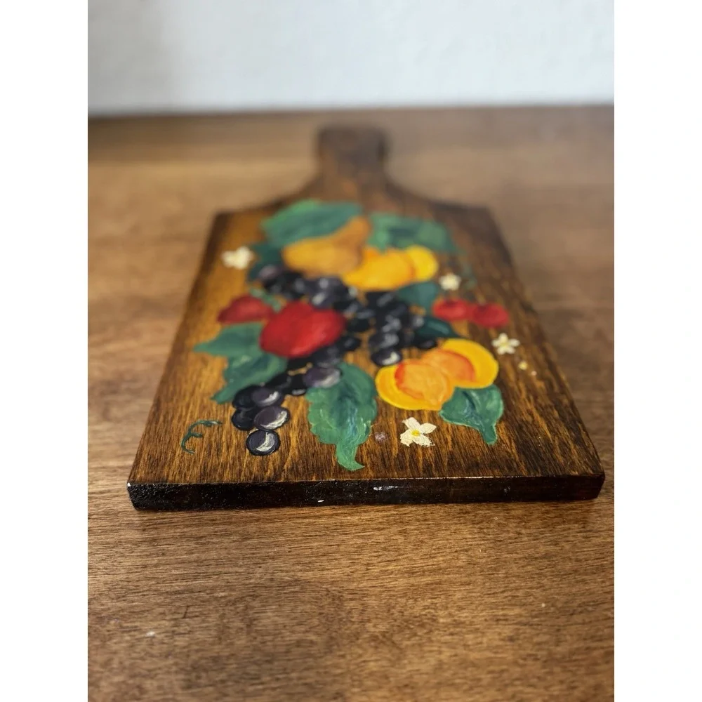 VTG Hand Painted Harvest Fruit Wall Hanging Wooden Cutting Board Cottage Core